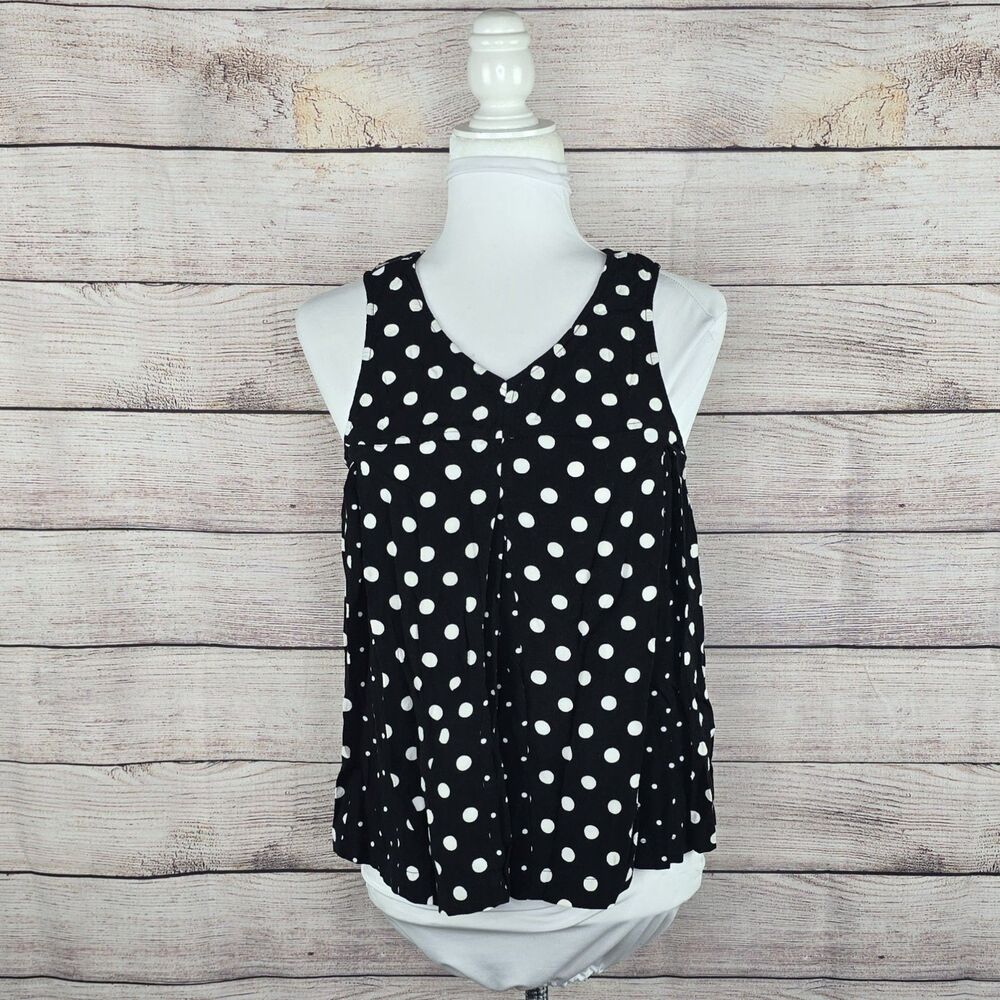 Madewell Trapeze Black White Polka Dot Tank Top Swing Blouse Size 8